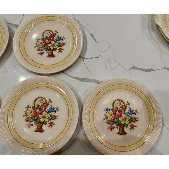 Victory by Salem China Co. Basket Petitpoint Little Lady | 1 of 8 Dinner Plates - Picture 6 of 6